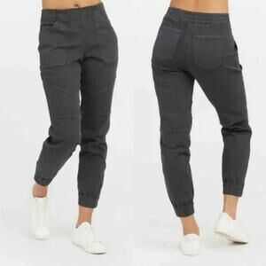 Spanx SMALL Cargo Jogger Pants Dark Gray Stretch Twill Zipper